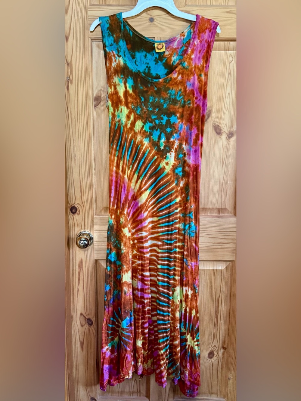Tie-Dye Maxi Skirt in Brown, Turquoise & Pink